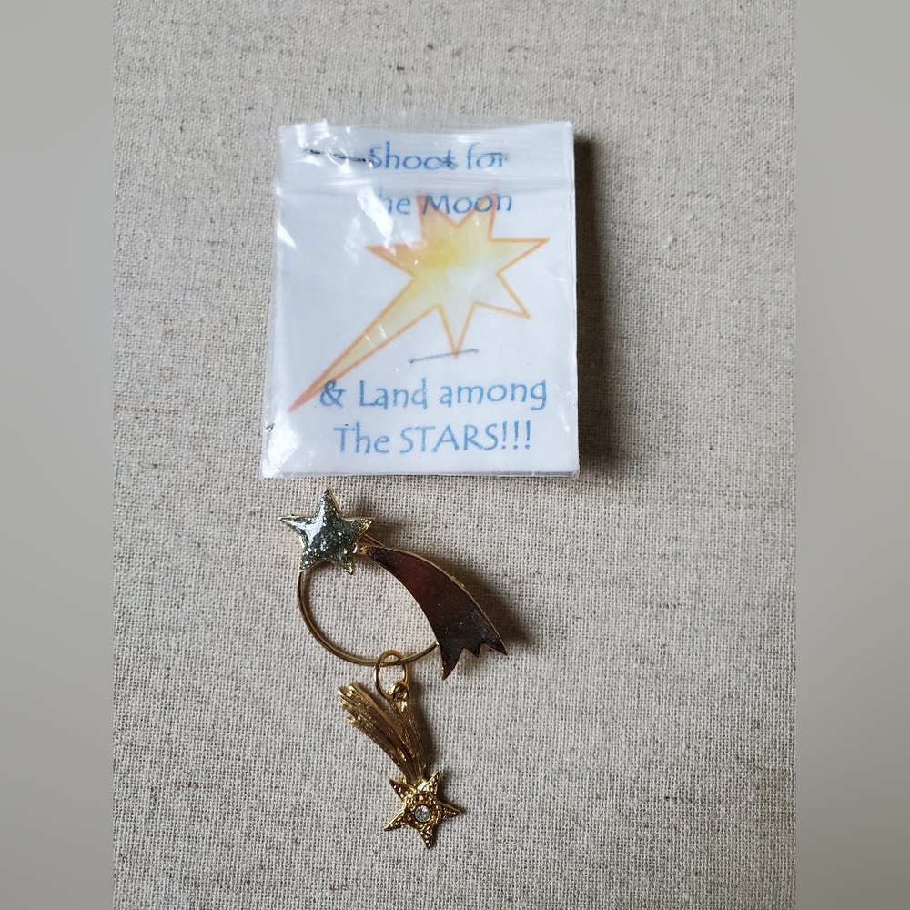 Gold Shooting Star Pin with Glitter Star Accent